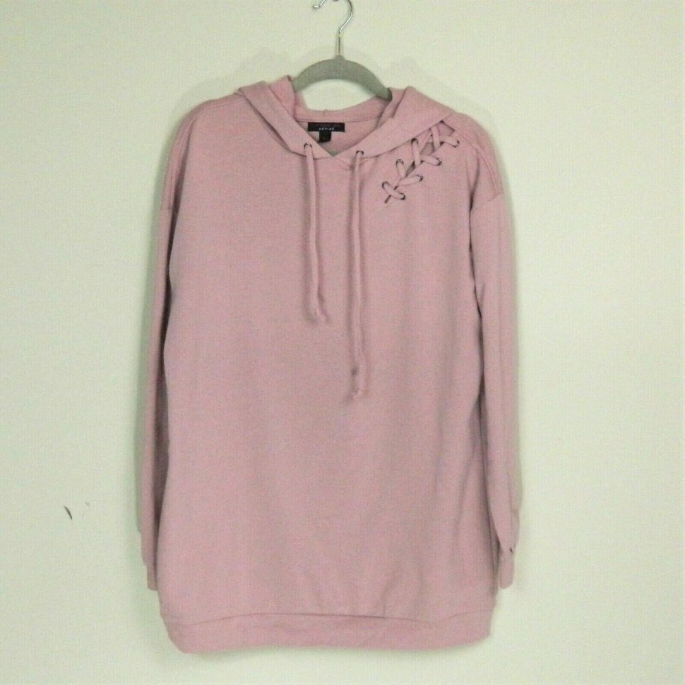 NWT Material Girl Active Large Pink Hoodie Pullover Peek a Boo Shoulder